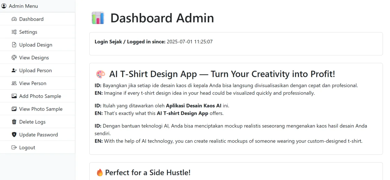 AI T-Shirt Design Generator Mockup PHP + MySQL + Replicate API — screenshot 1