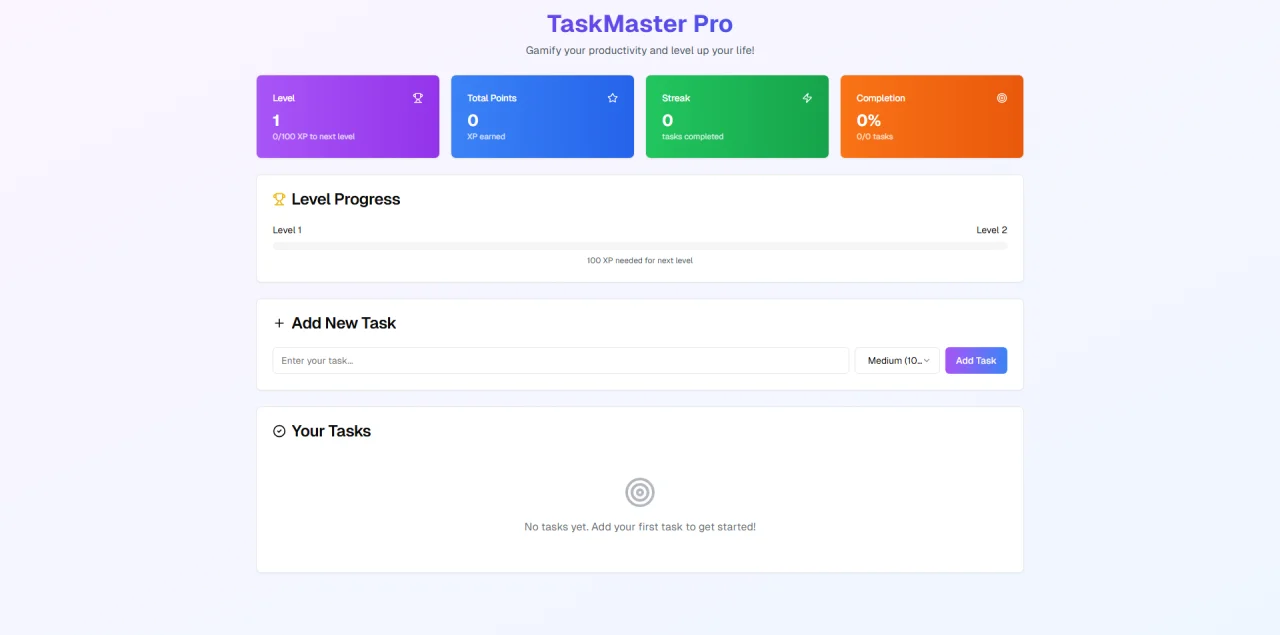 TaskMaster Pro - Gamified Task Management App | Next.js + TypeScript — screenshot 1