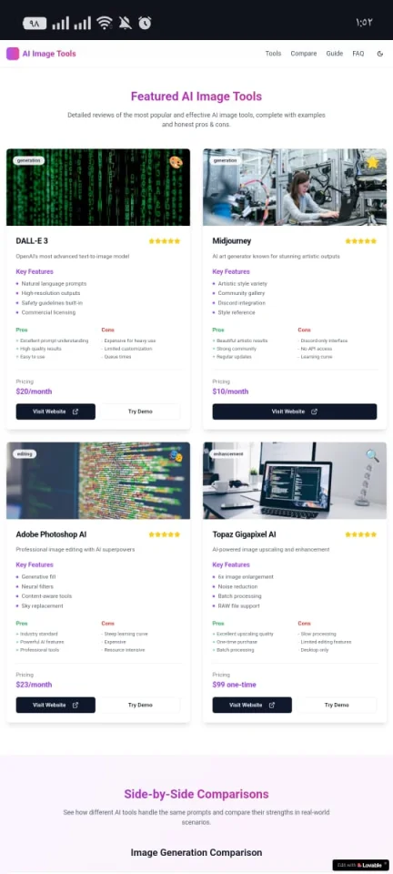AI Image Tools Showcase Modern Landing Page Template — screenshot 2