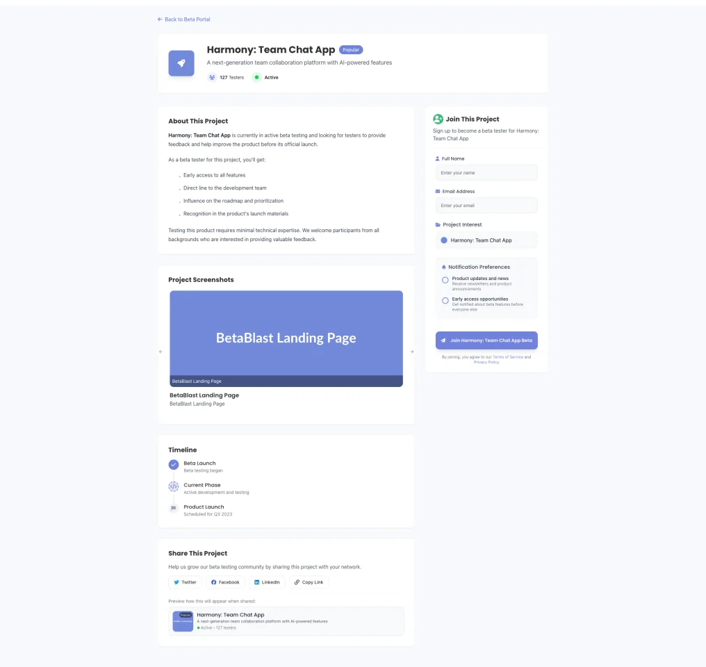 BetaBlast Beta Test Portal Template — screenshot 2