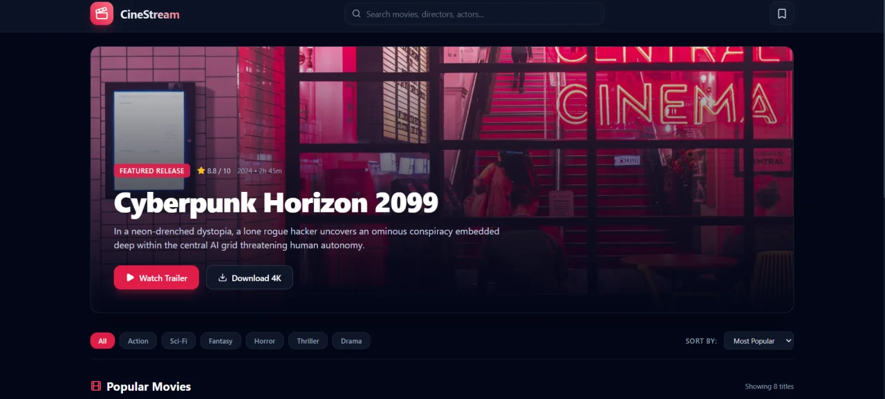 Cinema Hub - Movie Download & Streaming Web site + FREE Android App (HTML5 & Tailwind) — screenshot 1