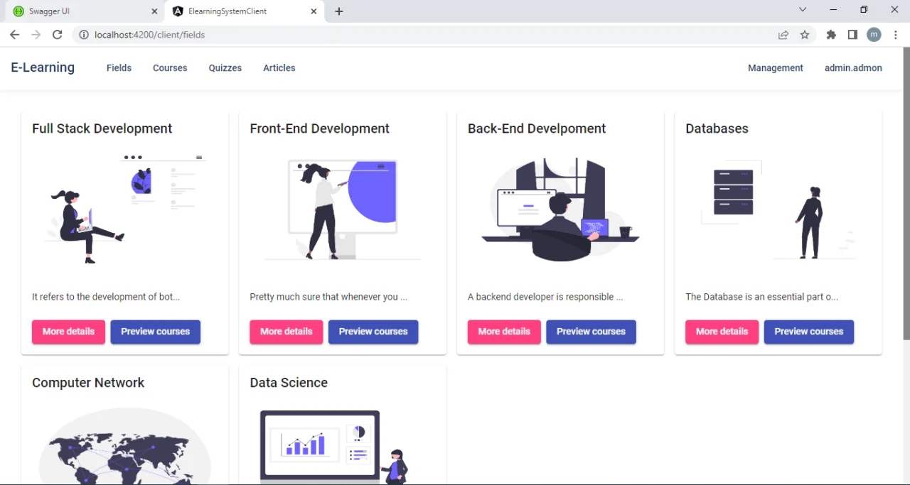 E-Learning Web Application Using Asp.net Core Web API and Angular — screenshot 1