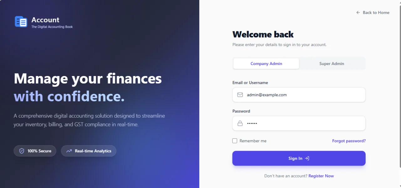 Bill Book Account Frontend - Digital Accounting & Billing SaaS — screenshot 2