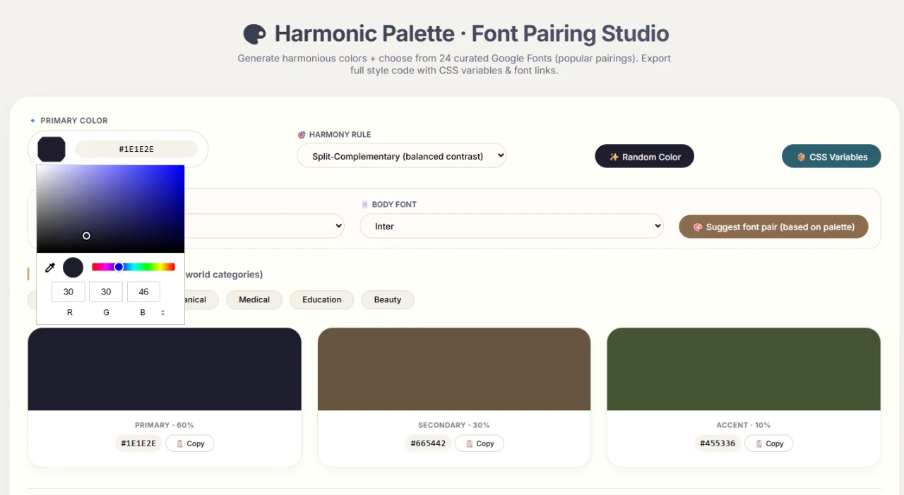 Harmonic Palette Studio Color & Font Tool — screenshot 4