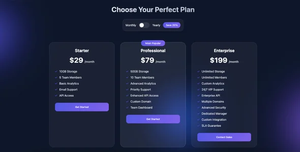 Custom GlassMorphic Pricing Table — screenshot 1