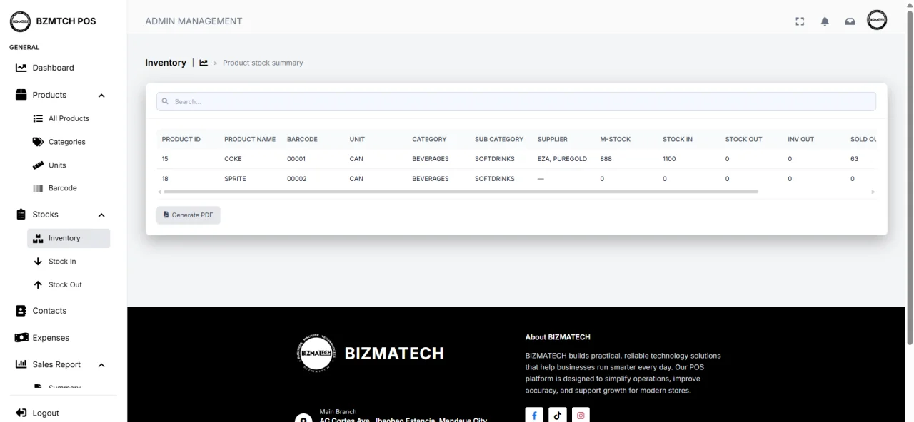 Web-Based Bizmatech POS Management System with Data Analytics — screenshot 7