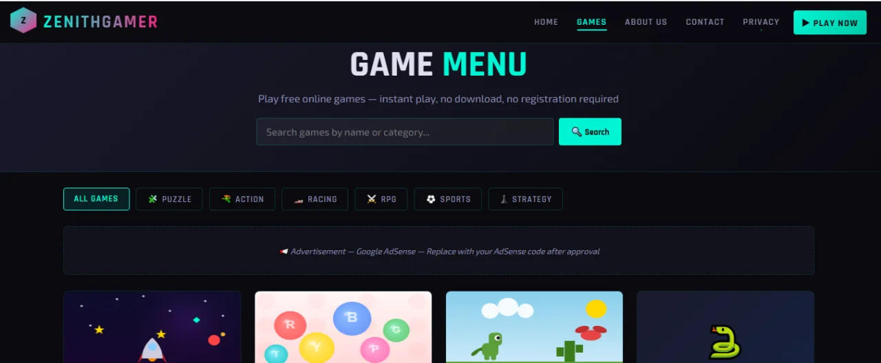 Zenith Gamer - AdSense Ready Gaming Template for Blogger & WordPress — screenshot 4