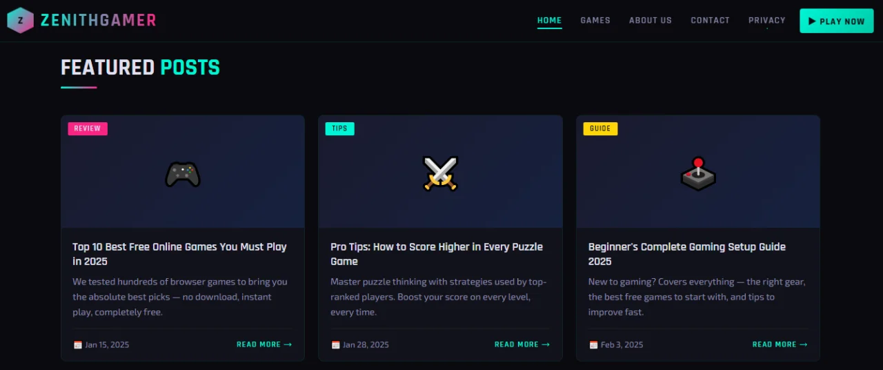 Zenith Gamer - AdSense Ready Gaming Template for Blogger & WordPress — screenshot 2