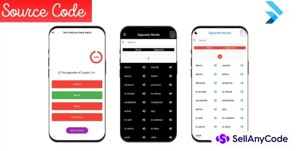 Flutter Opposite Words App | English Course App (Source Code)