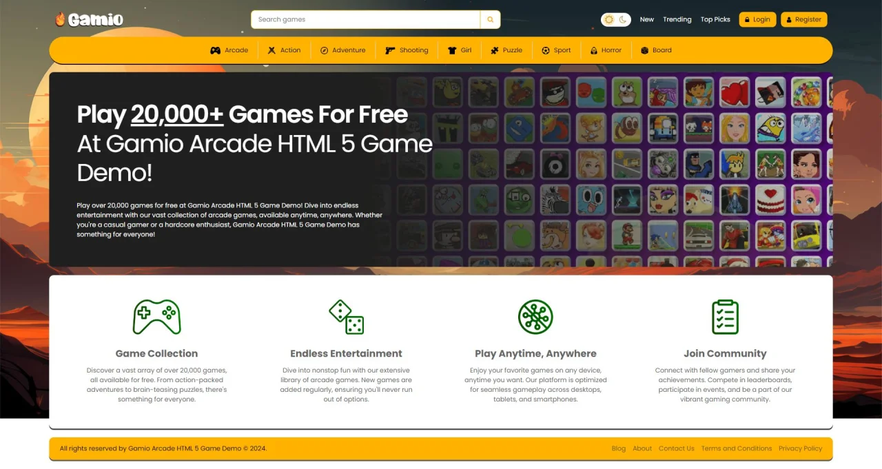 Gamio Arcade HTML 5 Game Portal PHP Script — screenshot 9