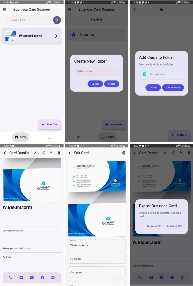 Business Card Scanner App Kotlin OCR + PDF/CSV Export — screenshot 8