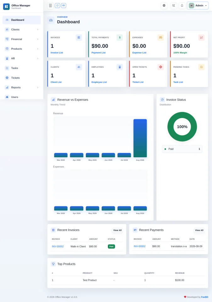OpsHub - Office Manager with Invoicing, HR & Client Portal Suite — screenshot 1