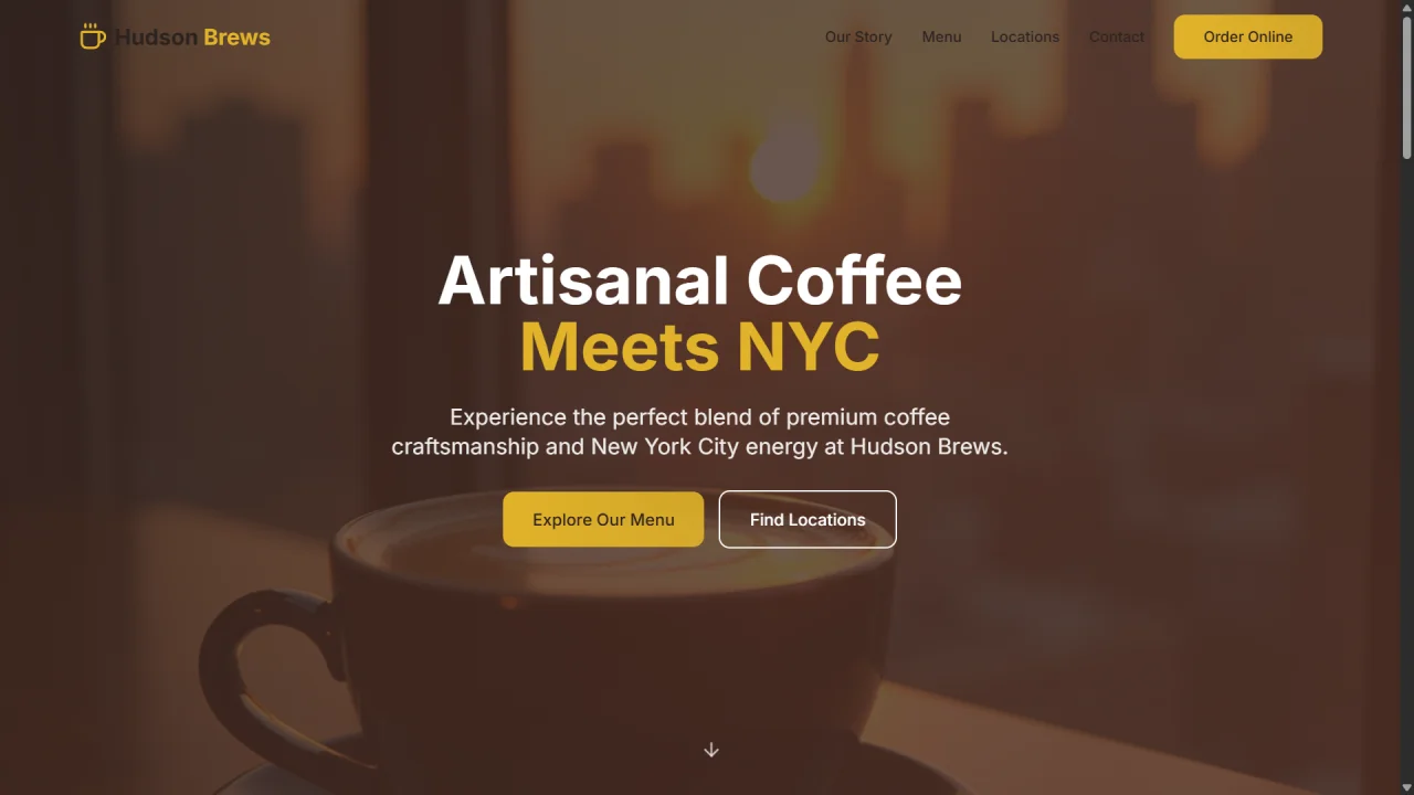 Hudson Brews Premium NYC Coffee Shop Website — screenshot 1