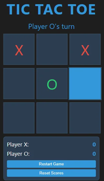 Tic Tac Toe Game with Score Tracking and Reset — screenshot 2