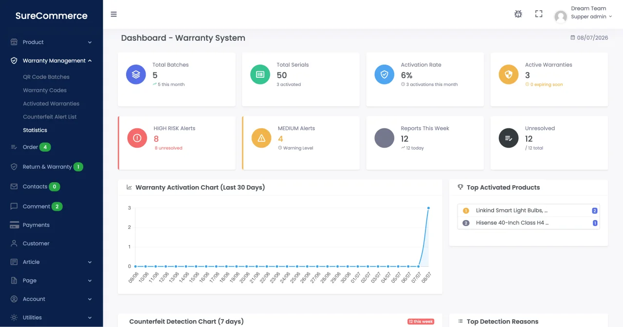 SureCommerce - eCommerce Platform & QR Warranty System — screenshot 10