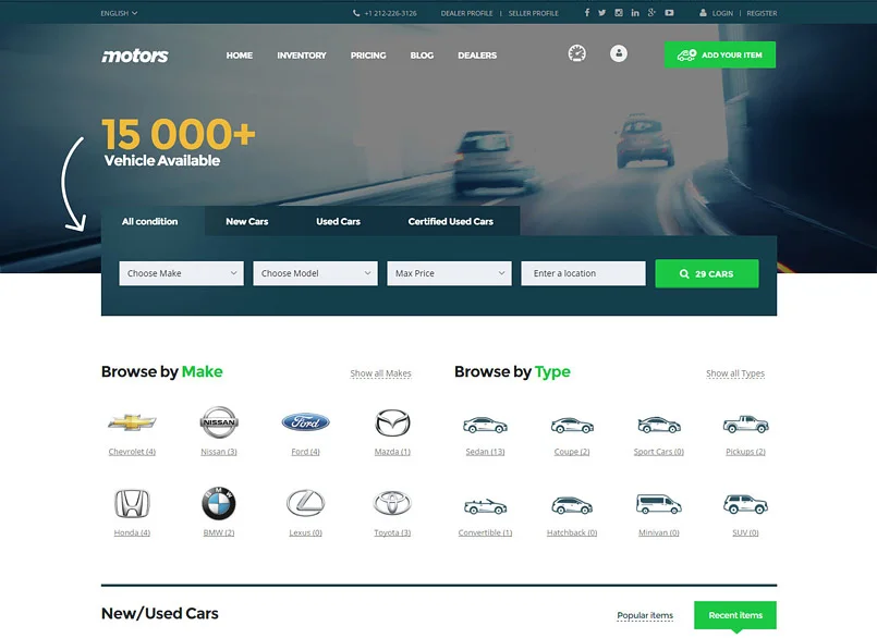 Motors - Car Dealer, Rental & Listing WordPress Theme — screenshot 2