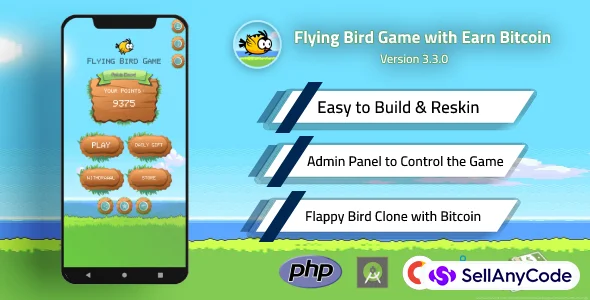 Flying Bird Game - Play to Earn Bitcoin with Admin Panel and AdMob