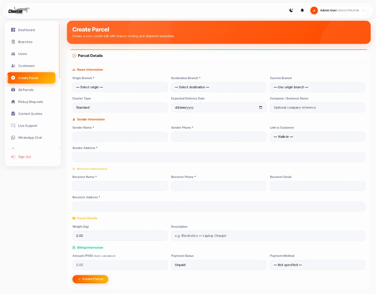 Cheetah - Advanced Logistics & Courier Management System + WMS — screenshot 4