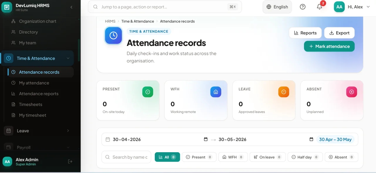 DevLumiq HRMS Next.js HR Management System — screenshot 1