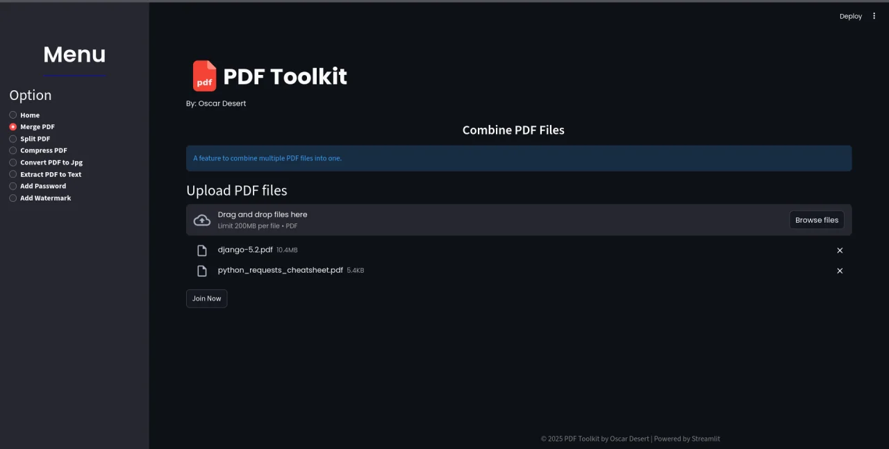 PDF Toolkit Streamlit Edition — screenshot 2