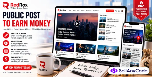 RedRox - Public Post to Earn Money (User Writing Posts News & Blog with Video Newspaper)