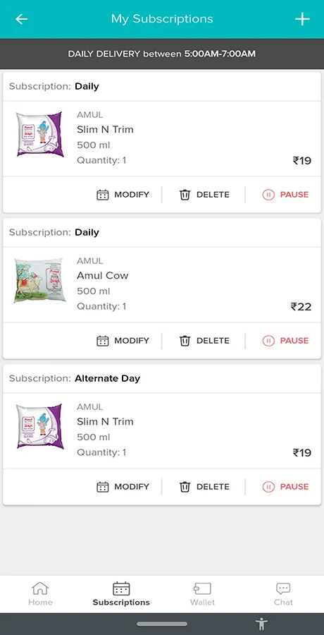 Milk, Water & Vegetable Subscription Android App | Wallet Based Model Like Milkbasket — screenshot 3