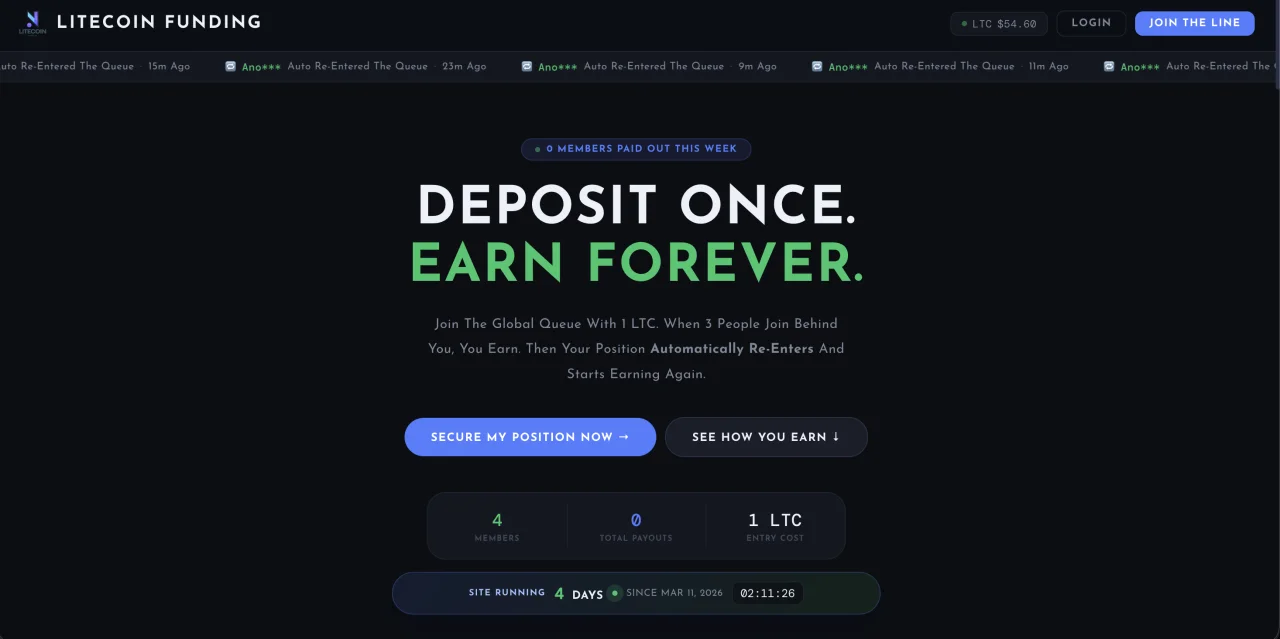 Monoline 1:3 Litecoin Crypto Matrix MLM — screenshot 1