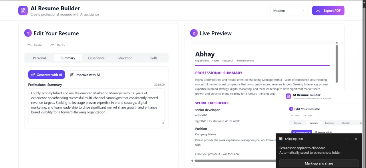 Smart AI-Powered Resume Builder — screenshot 3