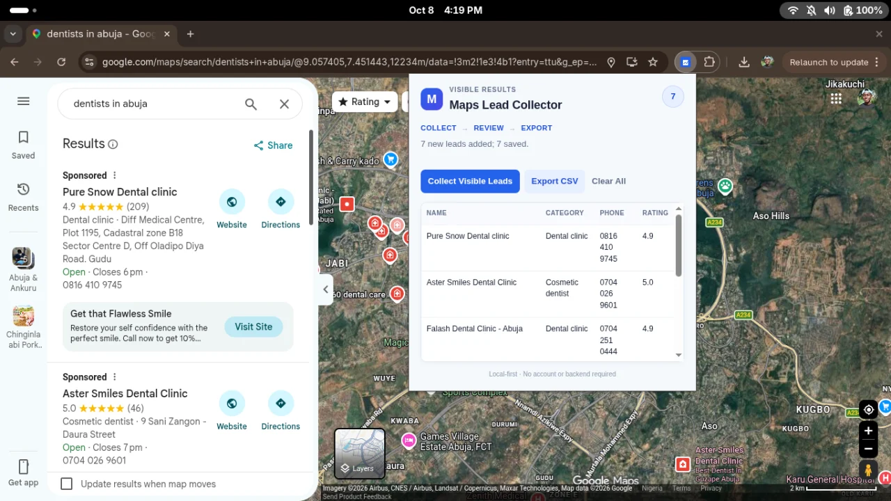 Google Maps Lead Collector - Chrome Extension — screenshot 2