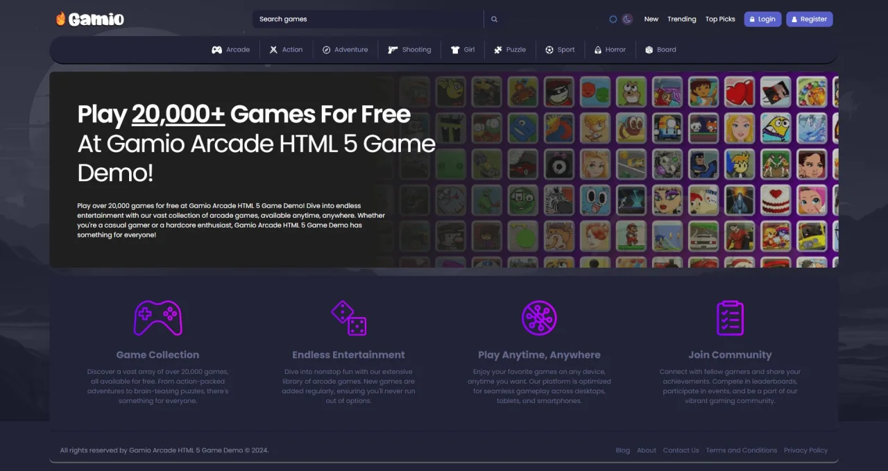 Gamio Arcade HTML 5 Game Portal PHP Script — screenshot 8