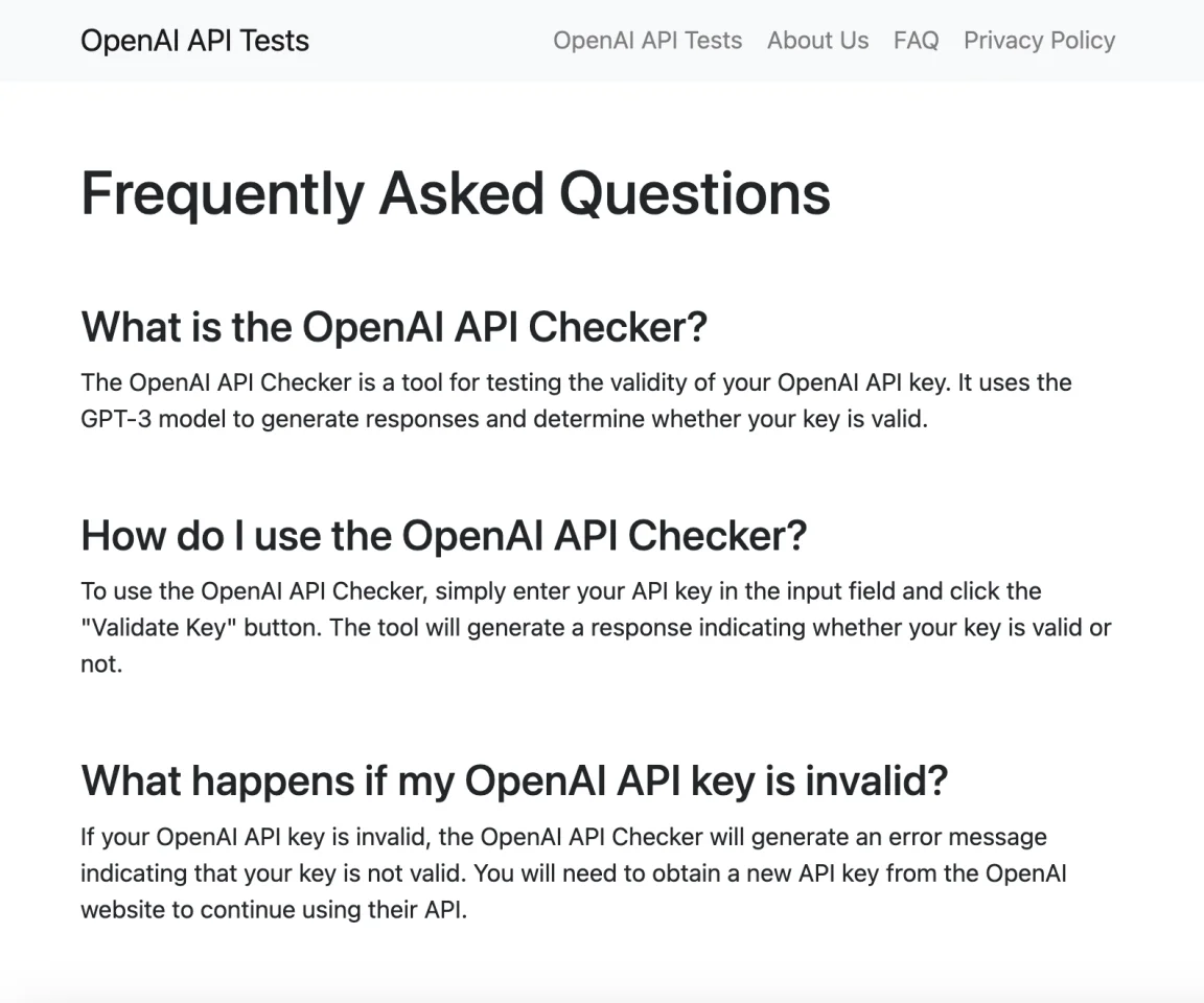 OpenAI API Validation Tool - Test Your API Key with GPT-3 | Validate OpenAI API Access — screenshot 2
