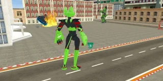 Transformer Fighting Superhero City