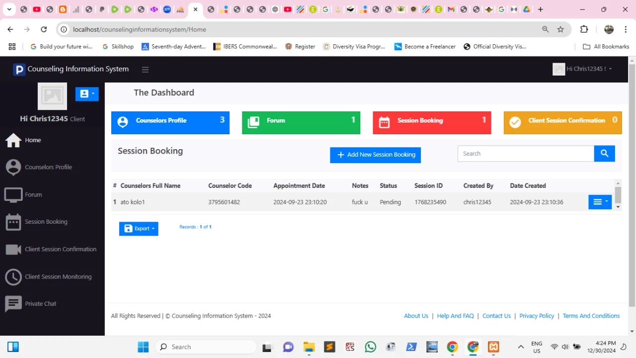 Counselling Information System — screenshot 1