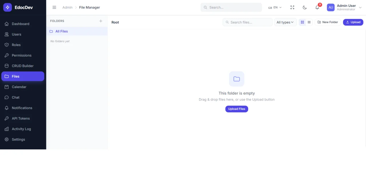 Laravel 12 Admin Panel Starter + File Manager + CRUD Builder + Chat + Calendar — screenshot 5