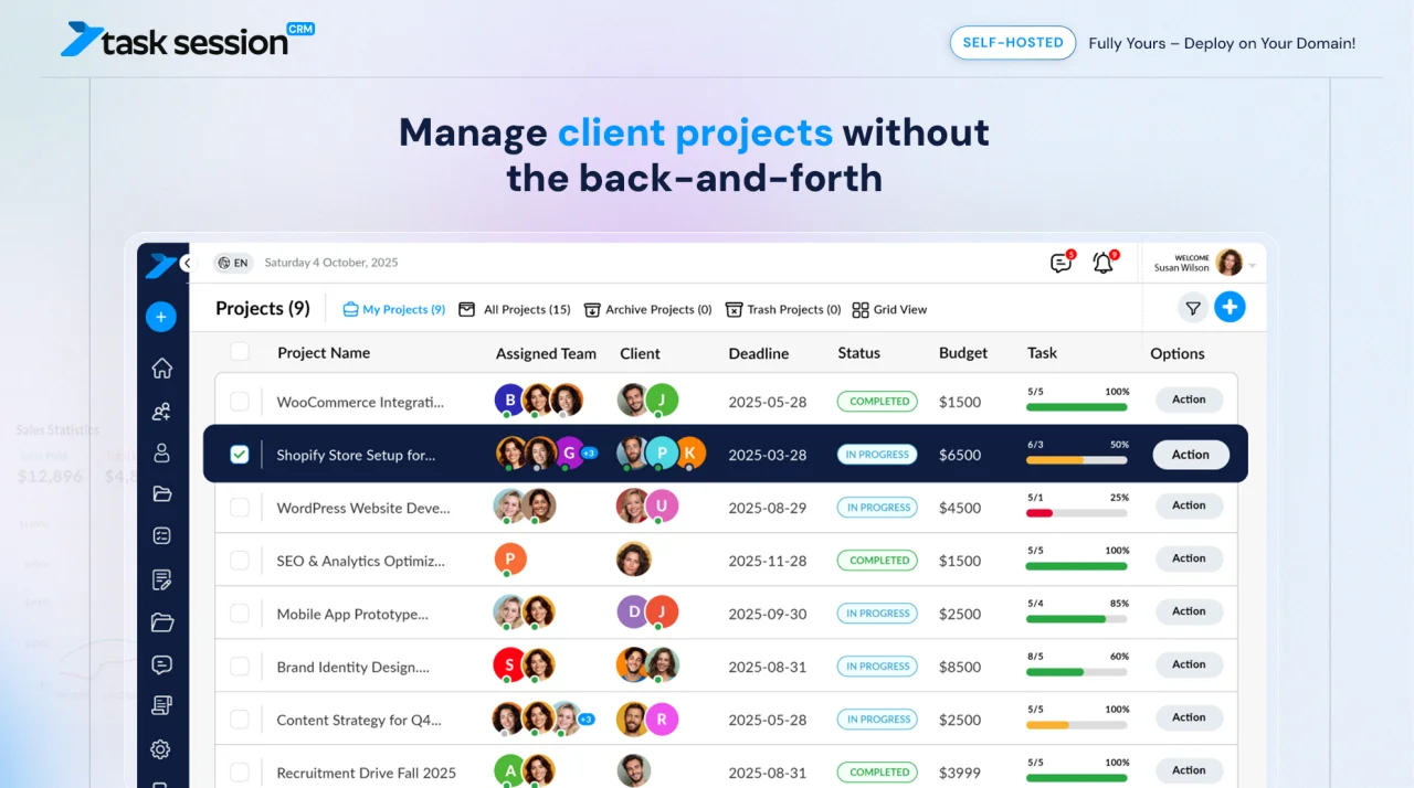 Task Session Self-Hosted CRM, Projects, Invoicing & Client Portal (PHP) — screenshot 4