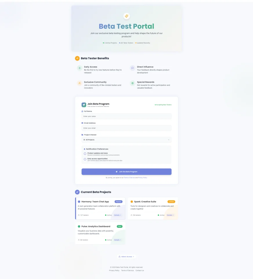 BetaBlast Beta Test Portal Template — screenshot 1