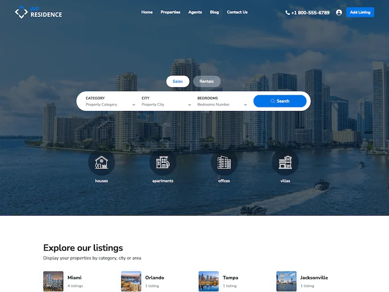 Residence Real Estate WordPress Theme — screenshot 1