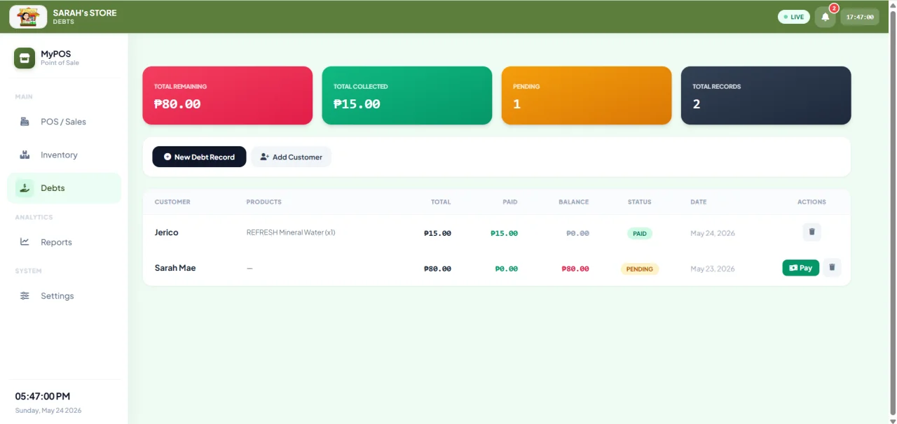 Complete Web-Based POS with Inventory, Sales, Debt Tracking, and Fully Reporting — screenshot 3