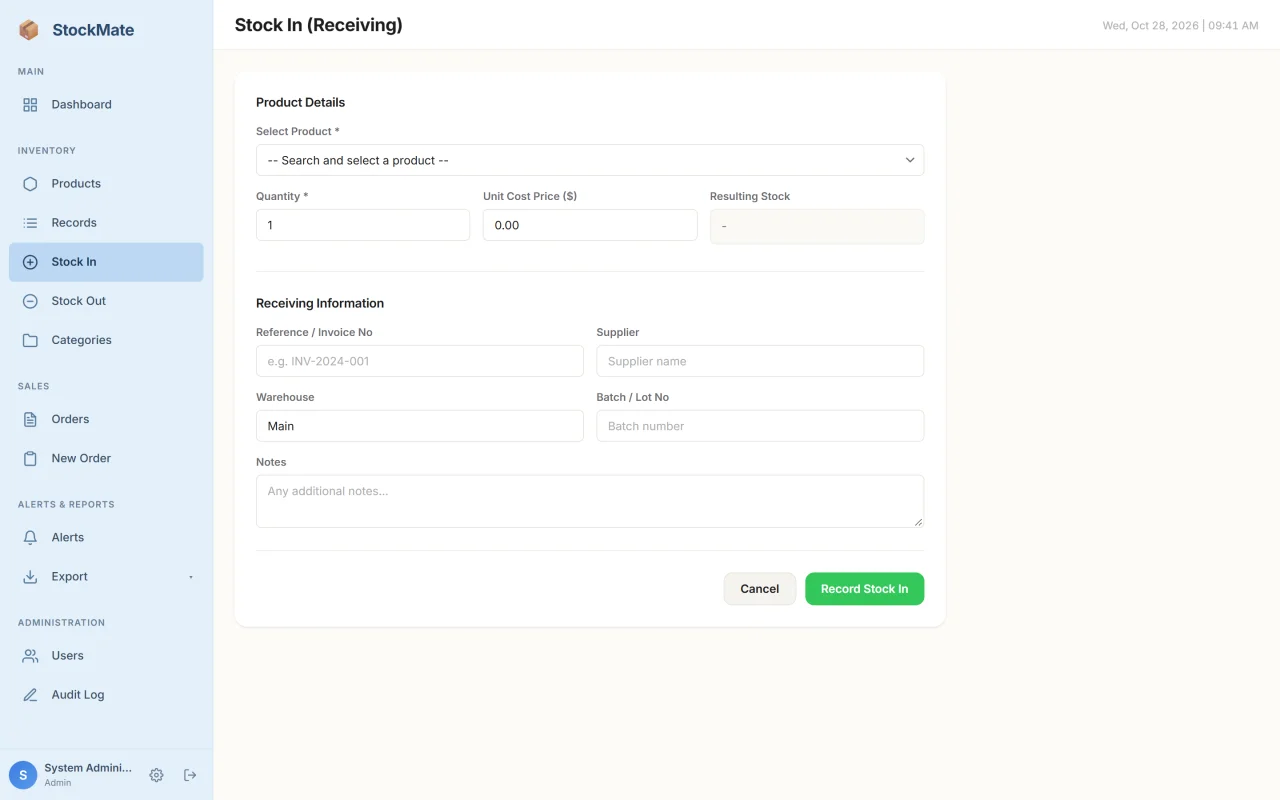 StockMate Inventory, Stock & Sales Management System (Flask + Python) — screenshot 7