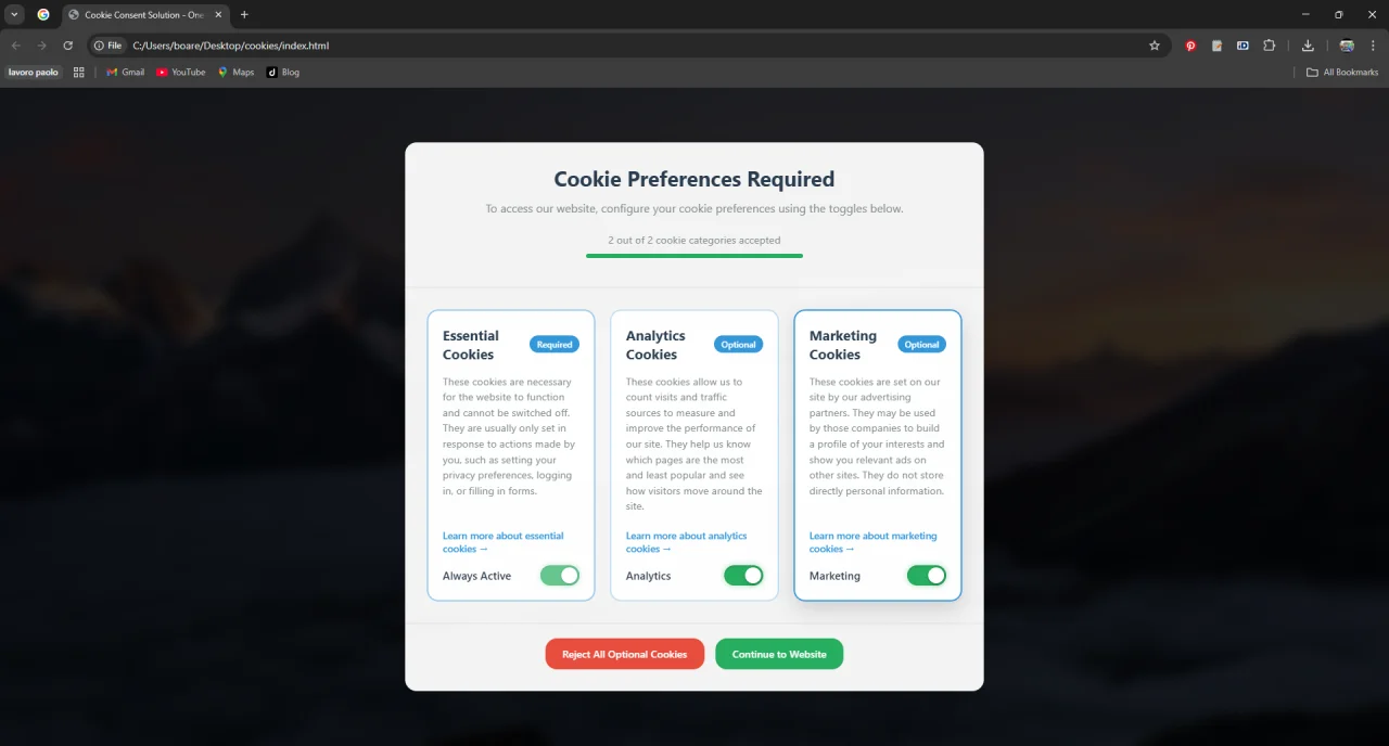 Professional Cookie Consent Solution — screenshot 1