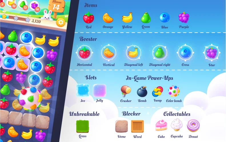 Fruit Swipe Match 3 Kit + PSD Sources Pack — screenshot 4