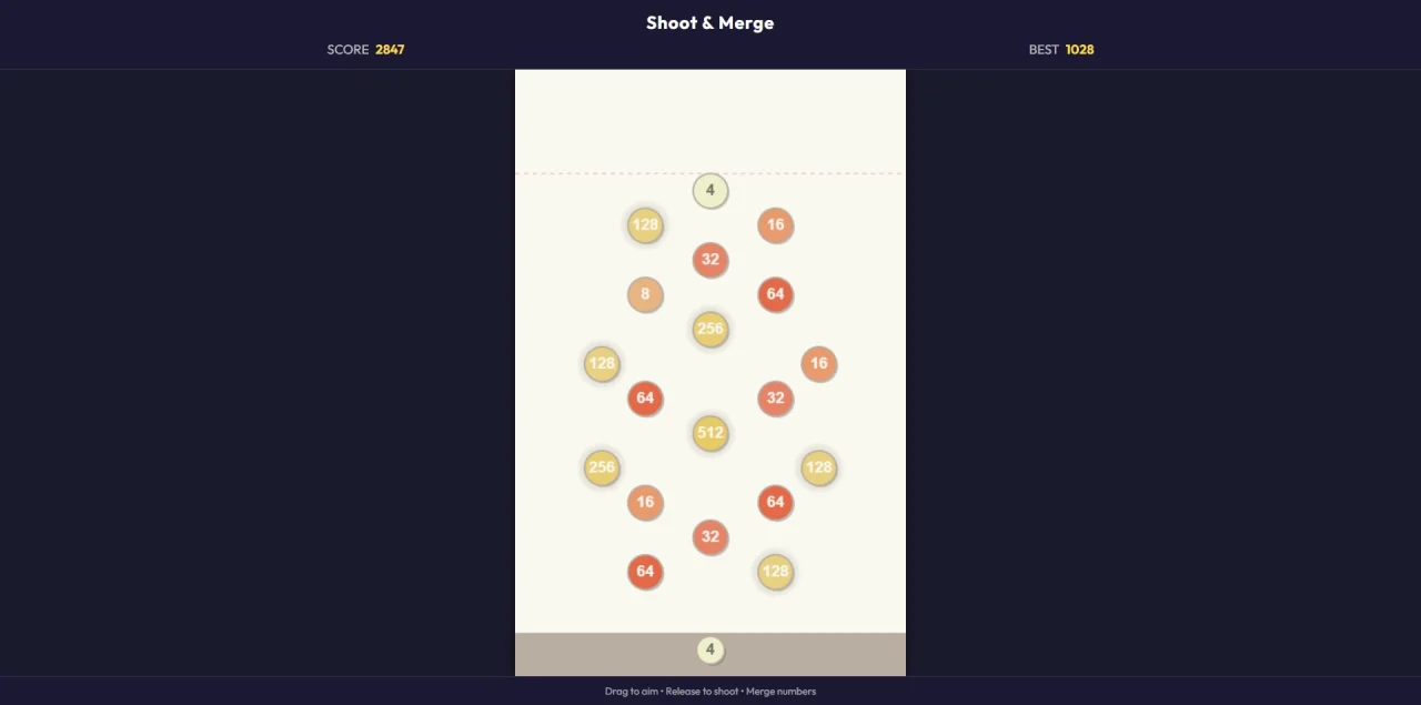 Shoot & Merge 2048 Ball Shooter (HTML5 + Unity) — screenshot 3