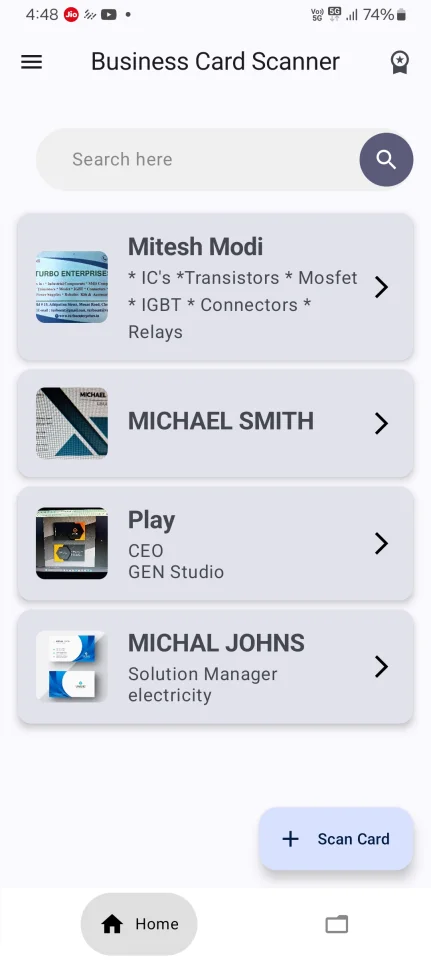 Business Card Scanner App Kotlin OCR + PDF/CSV E — screenshot 3