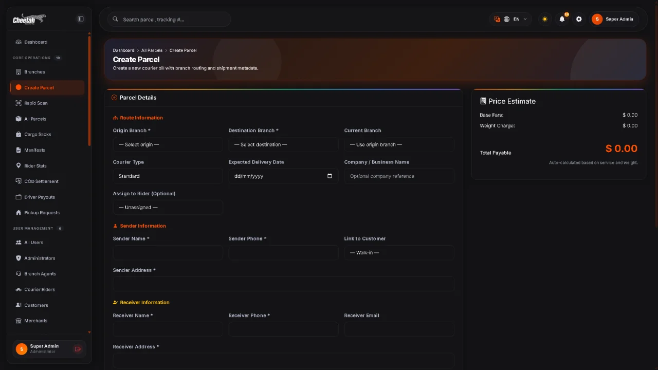 Cheetah Express Lite Modern Courier & Delivery Management System — screenshot 4