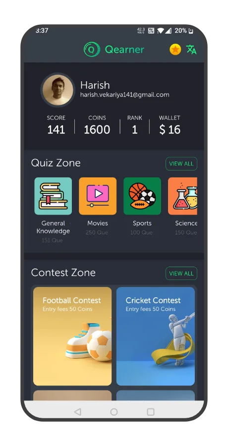 Qearner – Quiz App | Android Quiz Game with Earning System + Admin Panel — screenshot 3