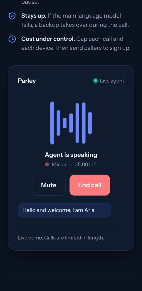 Parley - Realtime AI Voice Agent Template — screenshot 1