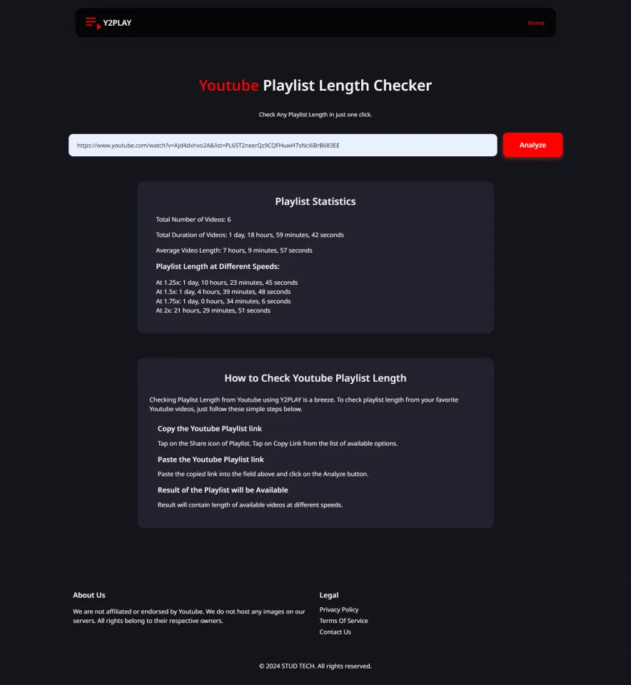YouTube Playlist Length Checker Website Script — screenshot 2