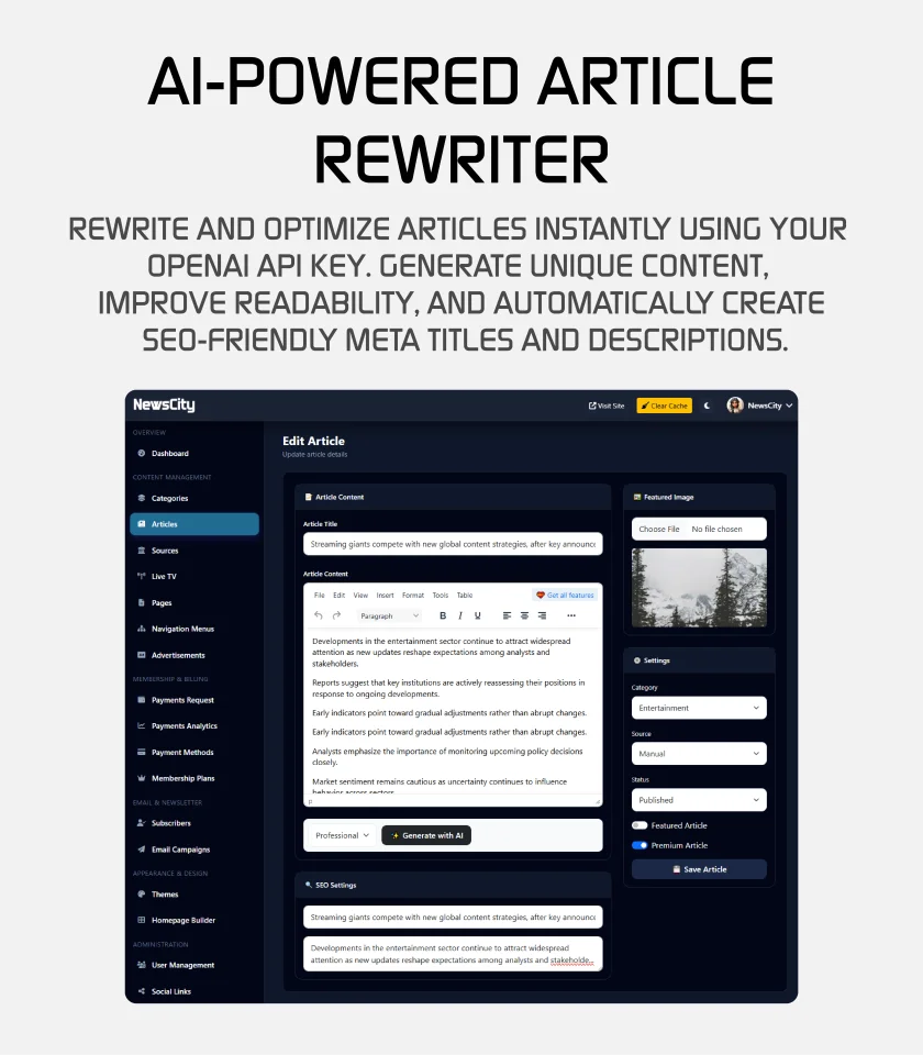 NewsCity - News & Magazine CMS with AI, Memberships, Newsletter Automation & Monetization — screenshot 8