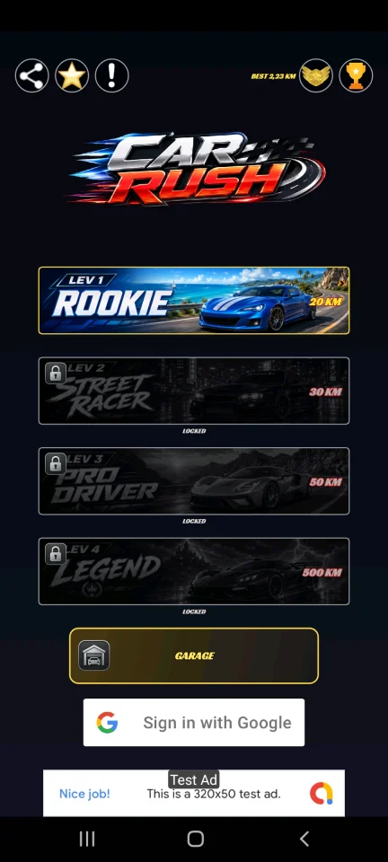 Car Rush - Android Racing Game Source Code with AdMob and Leaderboard — screenshot 1