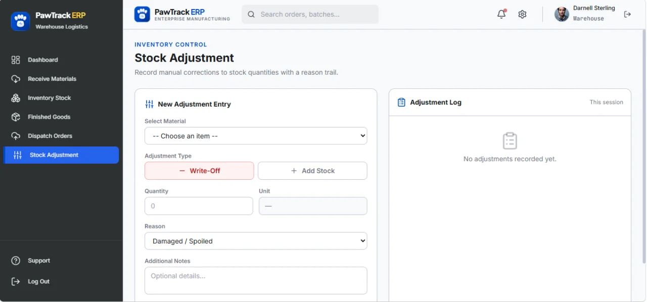 PawTrack ERP Enterprise Manufacturing System — screenshot 7